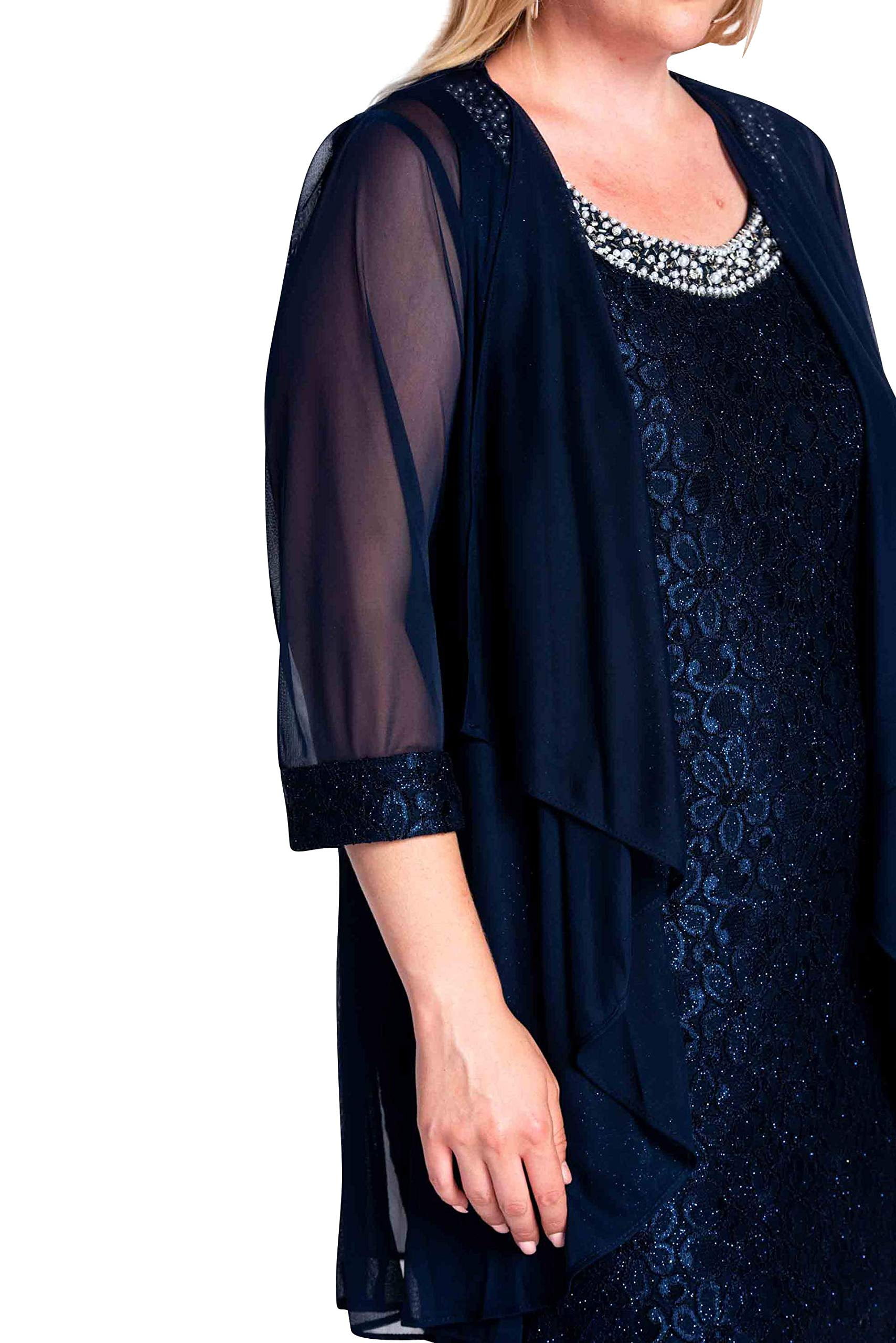 R&M Richards Women's Two Piece Fly Away Jacket Over Beaded Neck Laced Dress,  Navy, 14 - Walmart.ca