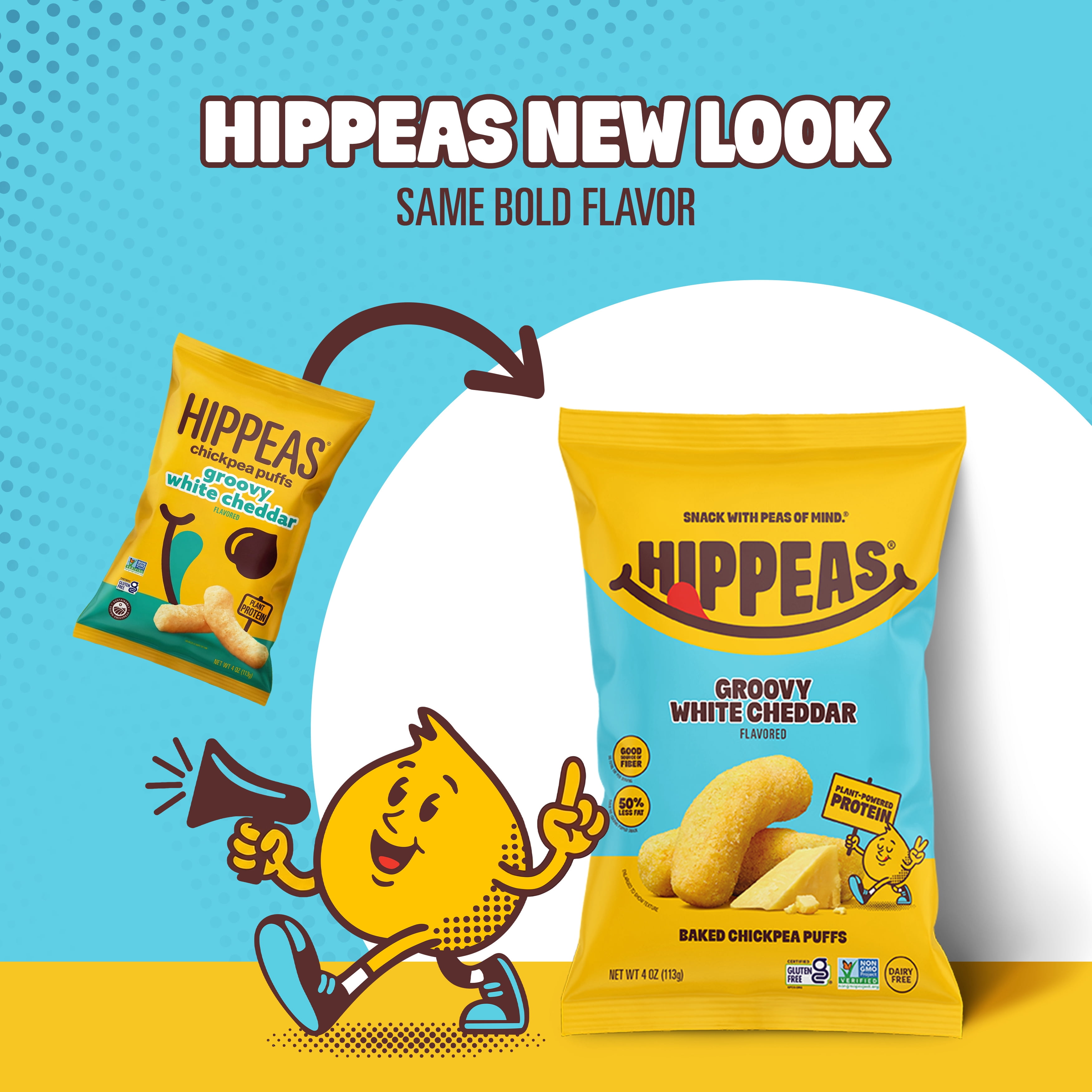 (4 pack) HIPPEAS Chickpea Puffs, Groovy White Cheddar, Gluten Free, Dairy Free, 4g Protein, 3g Fiber, 4 oz