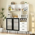 thumbnail image 5 of RichYa 63"H Kitchen Hutch Cabinet with Glass Door,Pantry Storage Cabinet with Wine Rack,Modern Sideboard Buffet Cabinet for Living Room,Dining Room,Black, 5 of 9