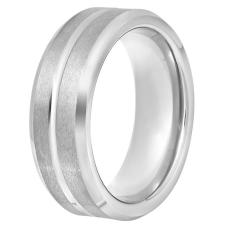 Men's Grooved White Tungsten 8MM Wedding Band - Mens Ring