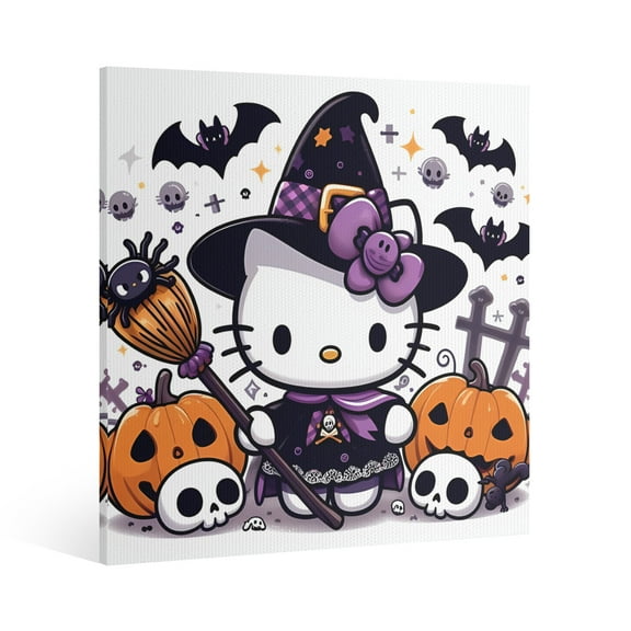 Hello Kitty Thanksgiving halloween Canvas Wall Art Cartoon Wall Decor | HD Printed & Wooden framed wall art | Modern Wall Decor for Gift | Kids Room Decor | Made in USA 8x8 Inch