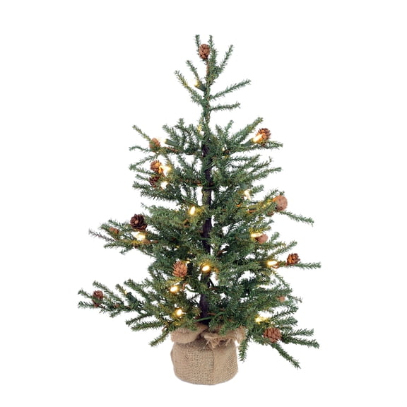 Vickerman 24" Caramel Pine Artificial Christmas Tree, Clear Dura-lit Lights, Seasonal Indoor Home Decor with Decorative Burlap Base