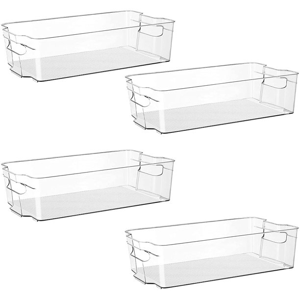 4 Pack Stackable Food Storage Bins, Clear Plastic Refrigerator