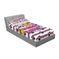 thumbnail image 2 of Ambesonne Emoji Fitted Sheet & Pillow Sham Set, Kawaii Meow and Paw Pattern, Twinxl, Dark Magenta White Black, 2 of 2