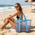 thumbnail image 5 of Women mesh beach bag Large foldable toys pool shoulder bag Vacation tote bag with zipper pocket for picnic, 5 of 6