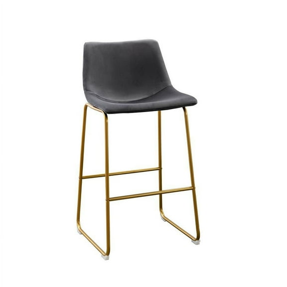 Double Bar Stools in Gray Velvet with Gold Chrome Base (Set of 2)