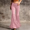 thumbnail image 2 of Glisme Pants For Women Solid Color Elastic Waist Summer Tassels Women Bootcut Leg Trousers Size M Pink, 2 of 5
