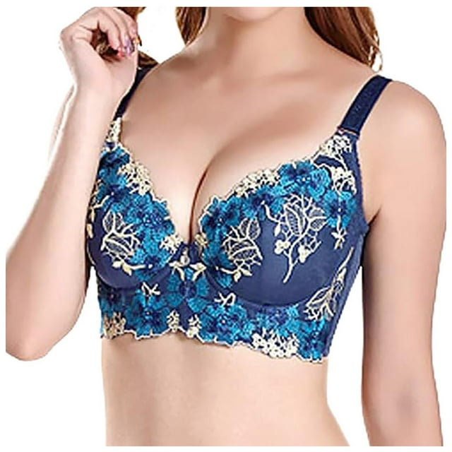 HNMKIU Full Coverage Bra Women's Embroidered Sexy Adjustable Push Up Bra