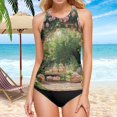 thumbnail image 5 of Women's Printed Tankini Top - High Elasticity Slim-Fit Swimsuit with Removable Straps & Cups, Perfect for Beach & Pool Parties，A Flower Gate, 5 of 7