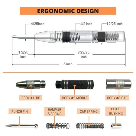 

Automatic Center Punch 5 Inch Spring Loaded Center Punch Adjustable Tension Punch for Metal Wood Glass 2 Pcs