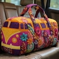 thumbnail image 2 of Hippie Van Quilted Duffle Bag, Boho Travel Weekender Bag with Adjustable Strap, Retro Style for Everyday Travel, 2 of 5