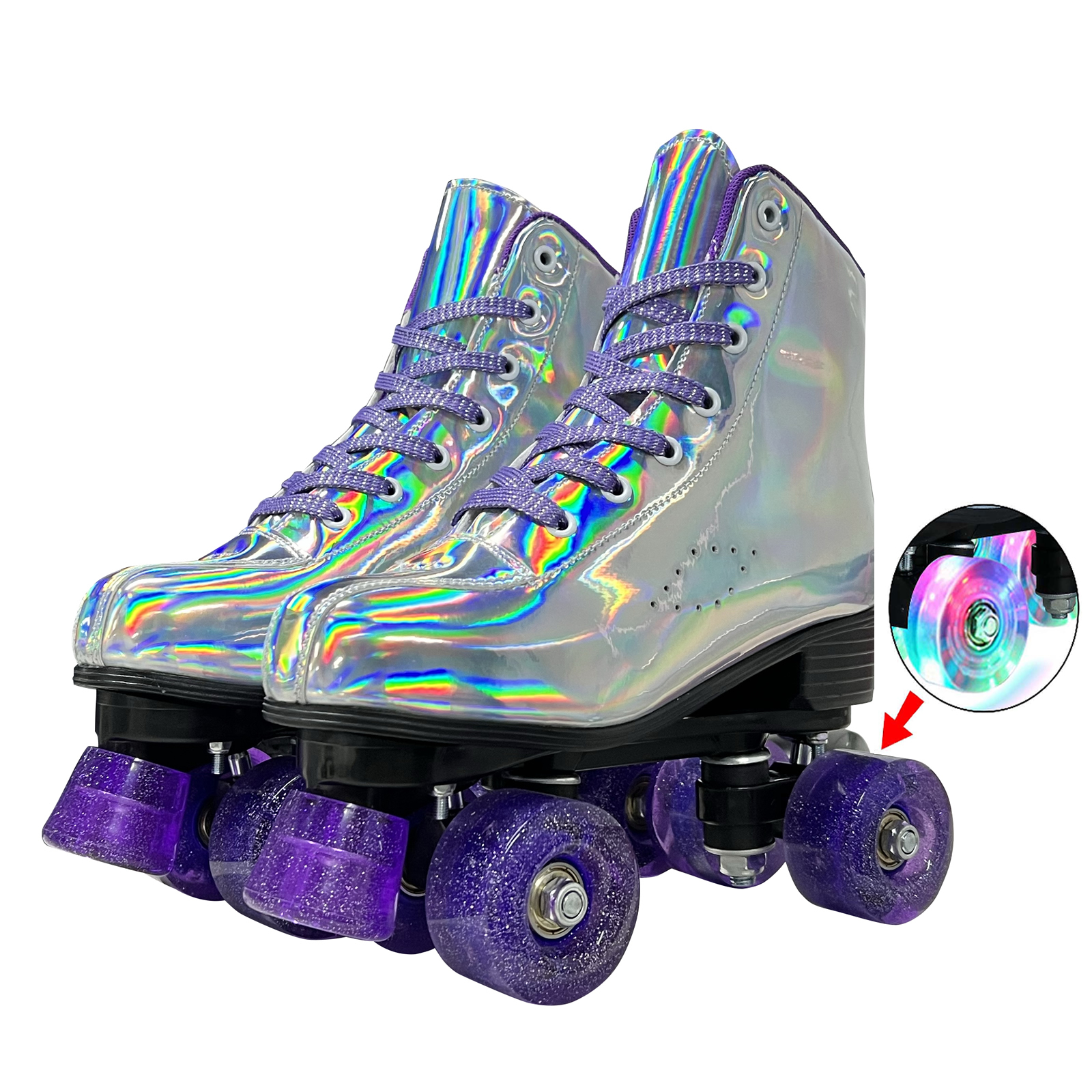 Roller Skates for Women Laser Quad Roller Skates Classic Hightop Skates Fashion Laceup Roller