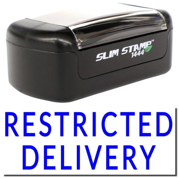 Slim Pre-Inked Restricted Delivery Stamp, Slim 1444, Ultra Slim Design, Impression Size 1/2" by 1-3/4", Up to 25,000 Impressions - Blue Ink
