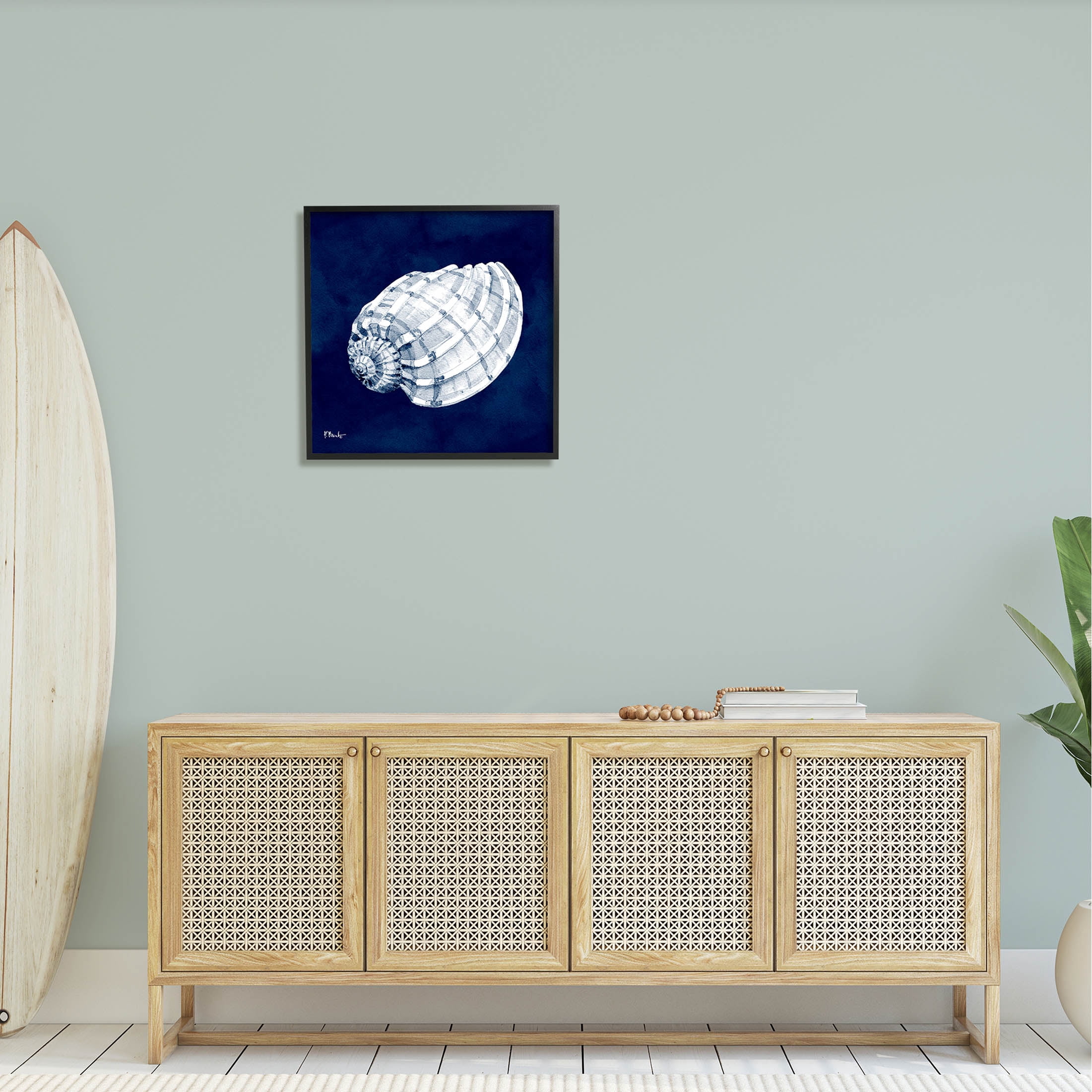 Stupell Industries Cyanotype Shells Coastal Illustration Graphic Art Black Framed Art Print Wall Art, Design by Paul Brent
