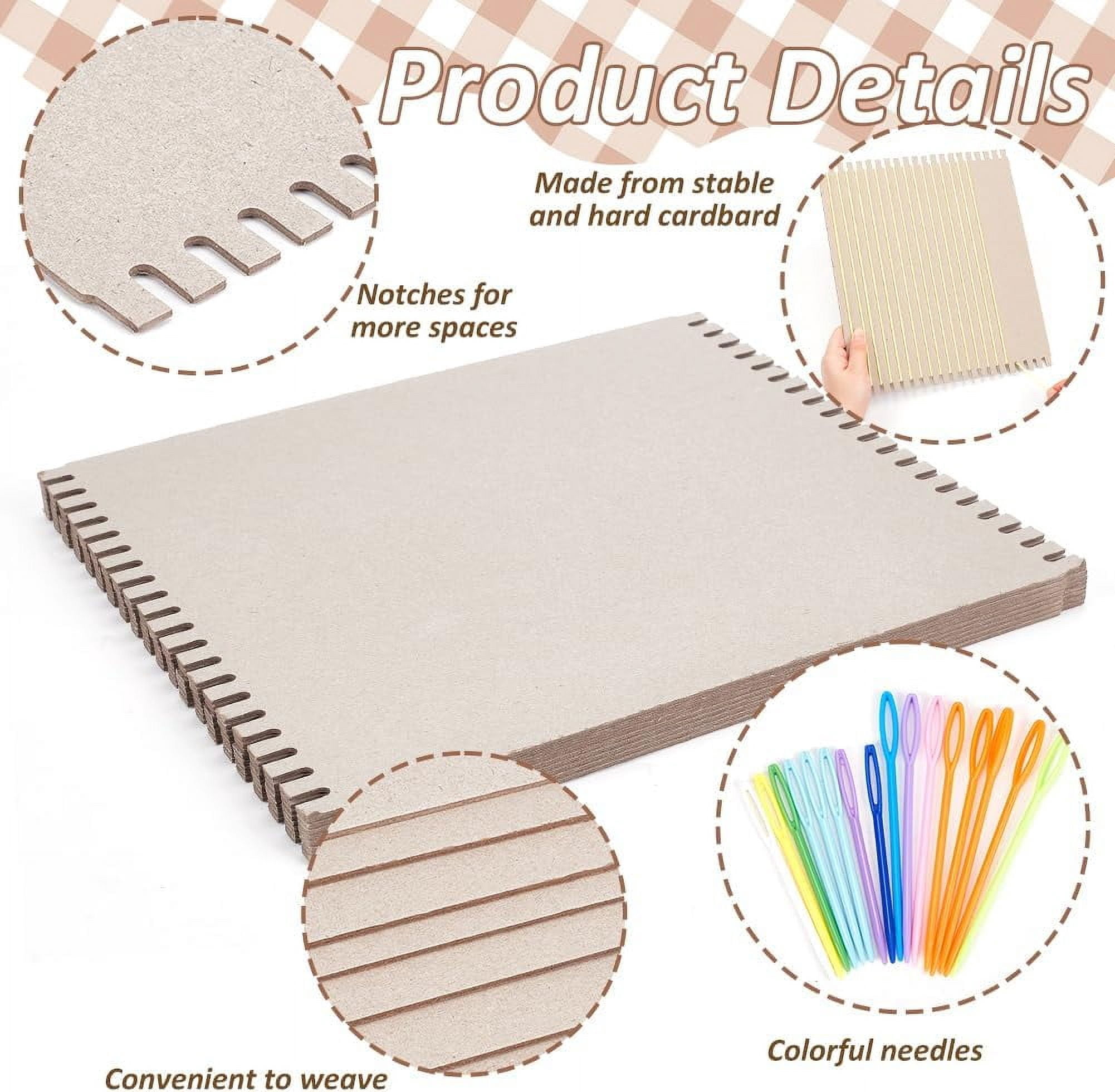 Knitting Tool Kits Including 8Pcs Cardboard Weaving Looms 16Pcs Large Eye Plastic Sewing Needles Mixed Color Loom: 30x25x0.2cm Needle: 92x6x3mm & 71x4x3mm for DIY