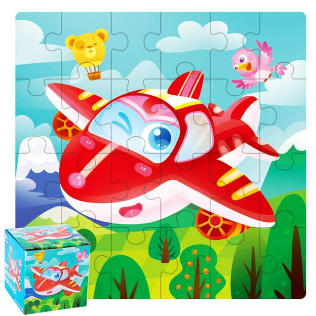 D Airplane Wooden Vehicle Cognition Puzzle Toy Educational Game For Kids Early Learning Transportation Shapes Motor Skills Development Safe Material