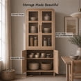 thumbnail image 4 of Vintagearth 77" Tall Kitchen Pantry Cabinet, 1.18'' Thick Panel Curved Storage Cupboard with Adjustable Shelf, Freestanding Organizer for Kitchen, Dining Room, Oak, 4 of 10