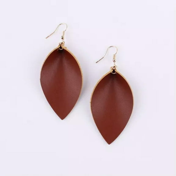 Faux Leather Teardrop Pinched Leaf Dangle Earrings Women Statement Fall Jewelry