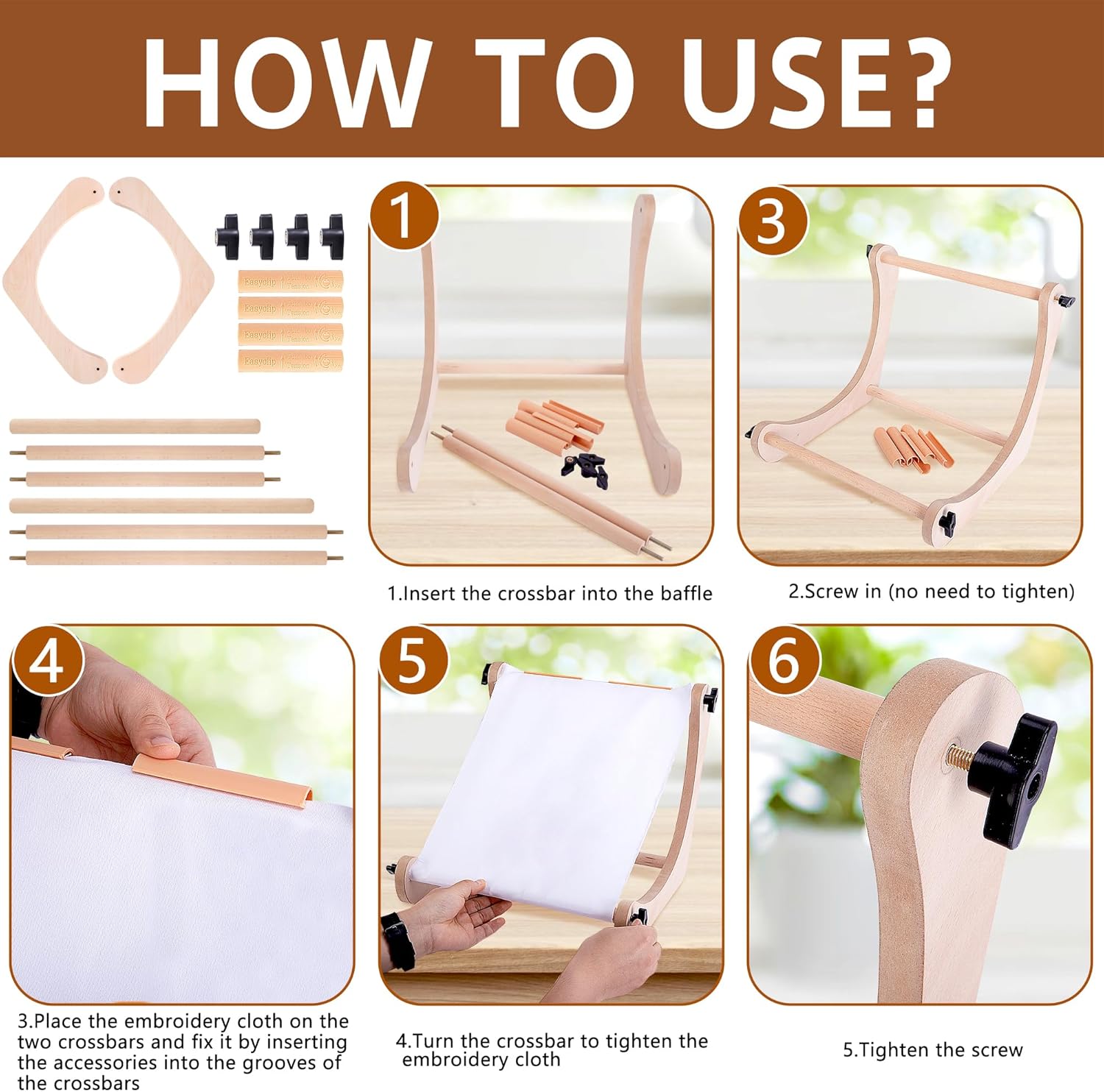 Ebaokuup Adjustable Embroidery Table Stand, Wood Embroidery Hoop Holder, Hands-Free Cross Stitch Scroll Frame Needlepoint Stand for Lap or Table Top Stitching Sewing Supplies Craft Tool