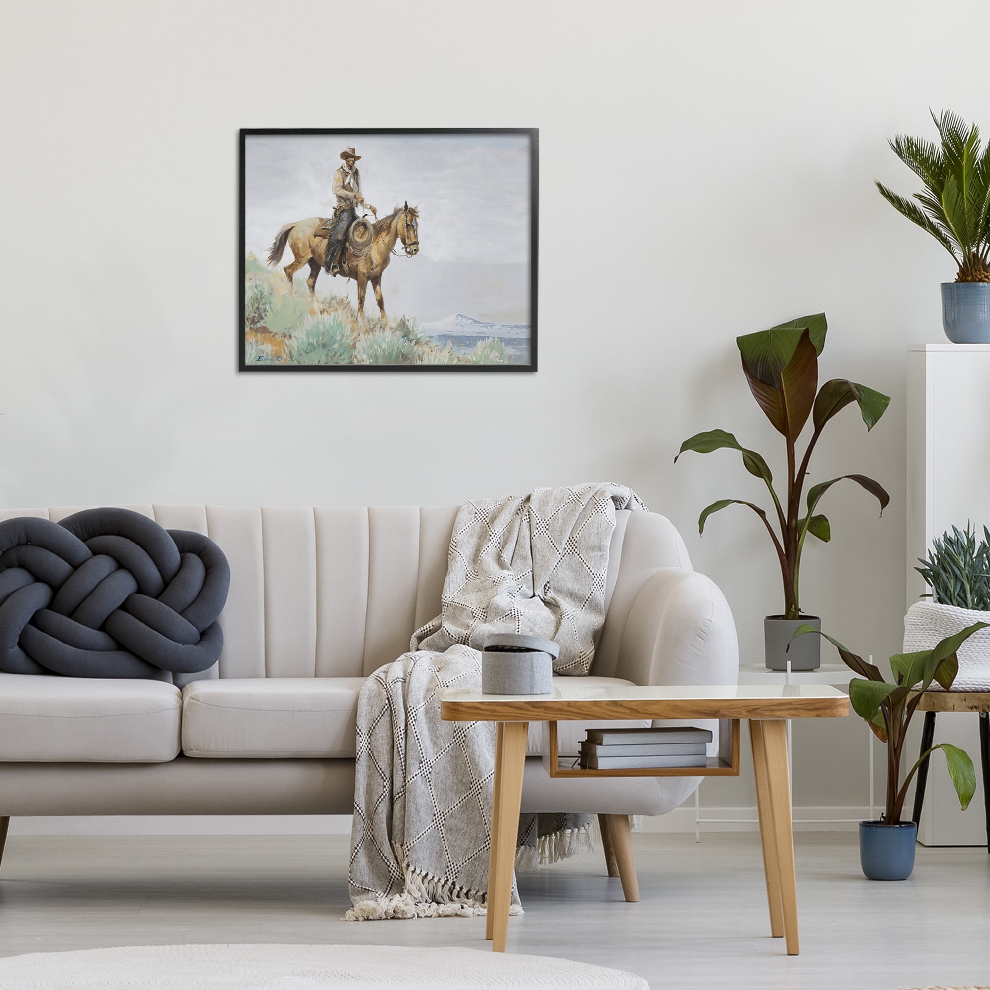 Stupell Industries Mounted Cowboy on Sagebrush Ridge Black Framed Giclee Art, design by Arlington Prints