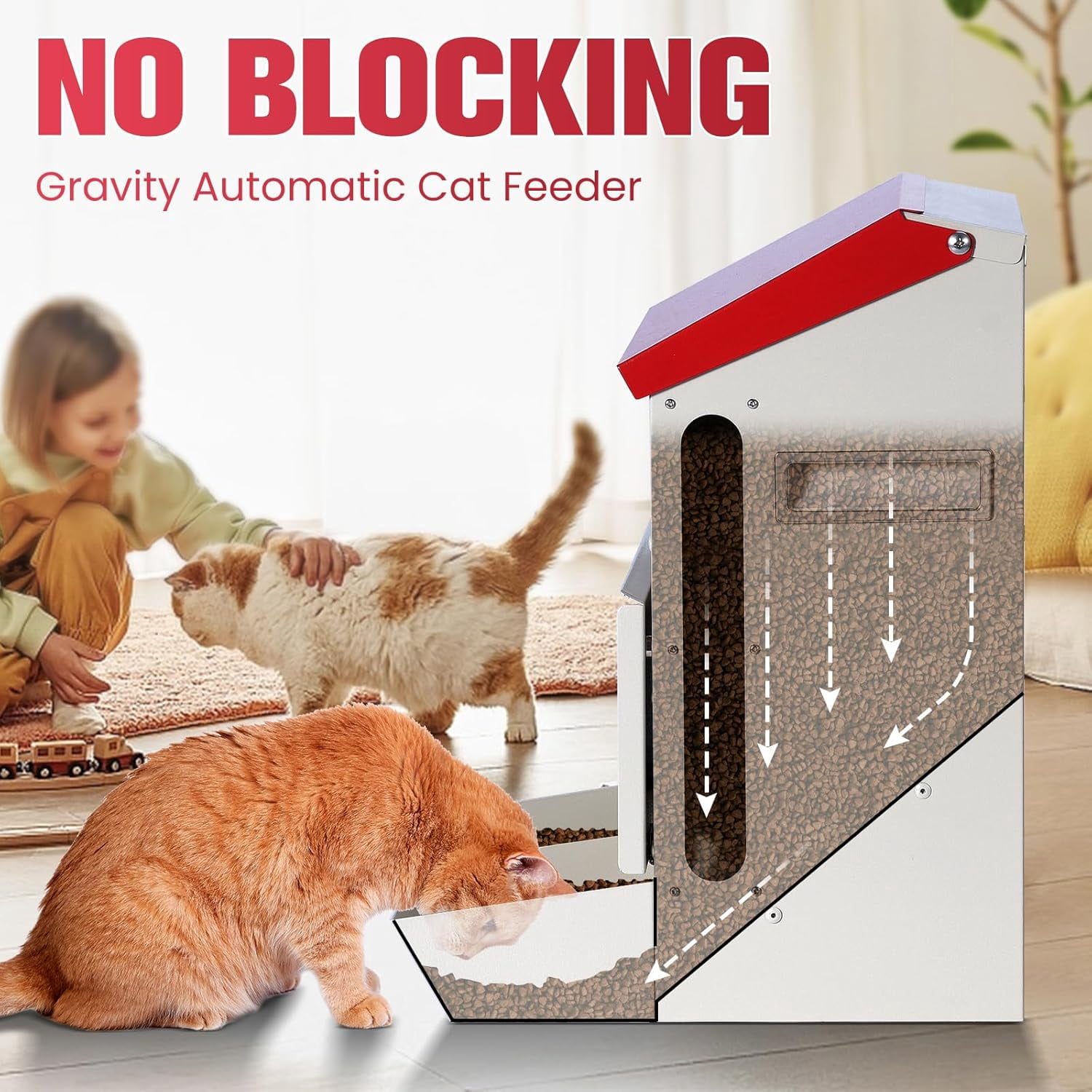 Automatic Cat Feeder 2 Cats,50cups/12L Automatic Pet Feeders Large Capacity Outdoor Galvanized Steel Multiple Cats Feeder Gravity Dog Dry Food Dispenser with Lid
