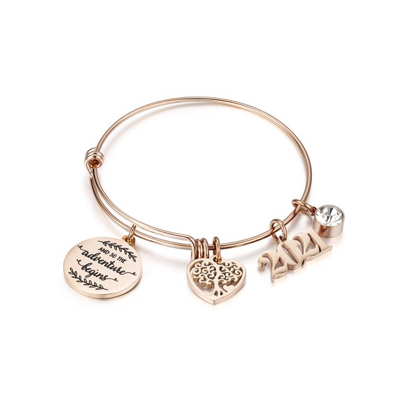 Techinal 2021 Graduation Gifts Stainless Steel Inspirational Charm Bracelet Adjust Bangle