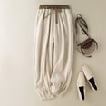 thumbnail image 7 of Edvintorg Harem Pants Women Summer Casual Drawstring Elastic High Waist Linen Pants Pockets Women Trousers Beige XXL, 7 of 7