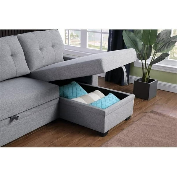 Kingfisher Lane Traditional Fabric Reversible Sleeper Sectional in Light Gray