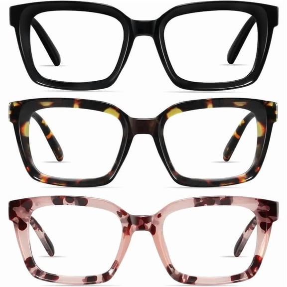 RESJOK 3 Pack Tortoiseshell Reading Glasses Blue Light Blocking Readers Oversize Oprah Square Anti Glare for Women & Men Lightweight Spring Hinge Trending Eyeglasses