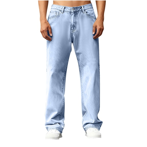 USNSM Mens Wide Leg Jeans Relaxed Fit Boot Cut Denim Pants Casual Straight Stretch Jean Trendy Work Cowboy Trousers Blue M