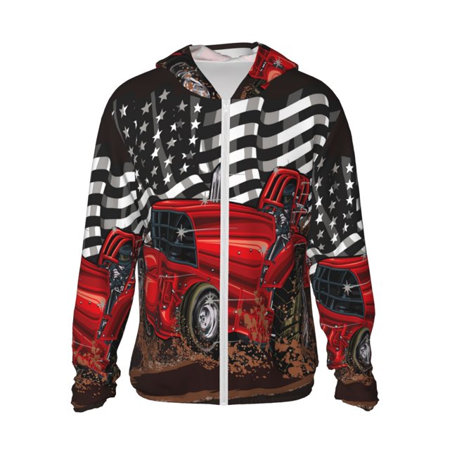 Balery tractor Sudadera ligera de manga larga con capucha y protección solar UPF 50+ para hombre y mujer, ideal para pesca y running-Large