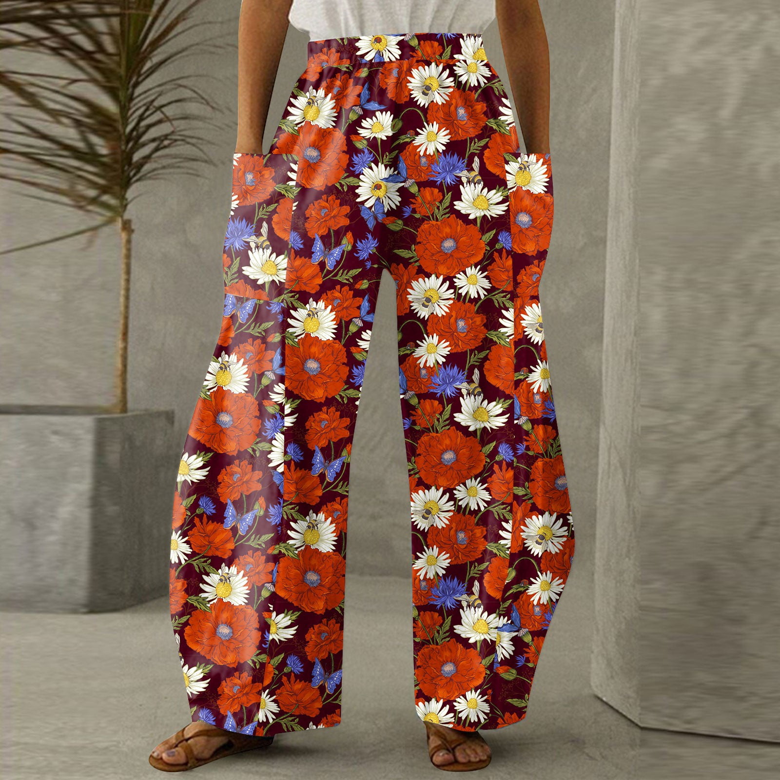 flash print loose straight pants