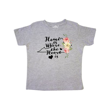 

Inktastic Virginia Home is Where The Heart is with Watercolor Floral Gift Toddler Toddler Girl T-Shirt