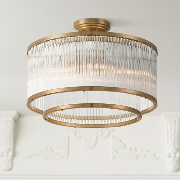 Possini Euro Design Warren 16 1/4" Modern Semi Flush-Mount Ceiling Light Fixture Kitchen Foyer Drum 5-Light Bronze Finish Crystal