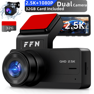 FFN 2.5K 1080P Dual Dash Cam Front and Rear,Car Dash Camera for Cars,Car Camera 170° Wide,Dashcam with Night Vision,Mini Dashcams with WDR,24H Parking Mode,Loop Recording,G-Sensor,32GB SD Card