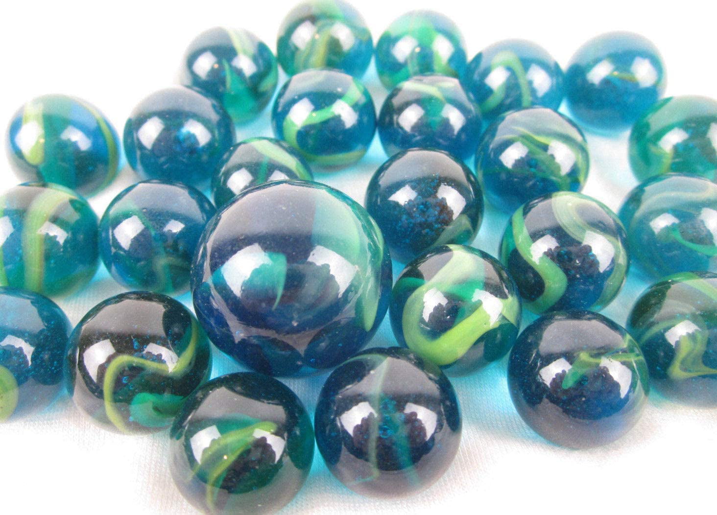 25 Glass Marbles JUNGLE Green/Orange transparent game vtg style Shooter Swirl 