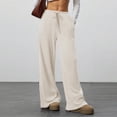 thumbnail image 7 of BRGZLK Women's Wide Leg Ribbed Knit Pants Solid Color Drawstring Waist Low Rise Casual Pants Straight Leg Pants, 7 of 7