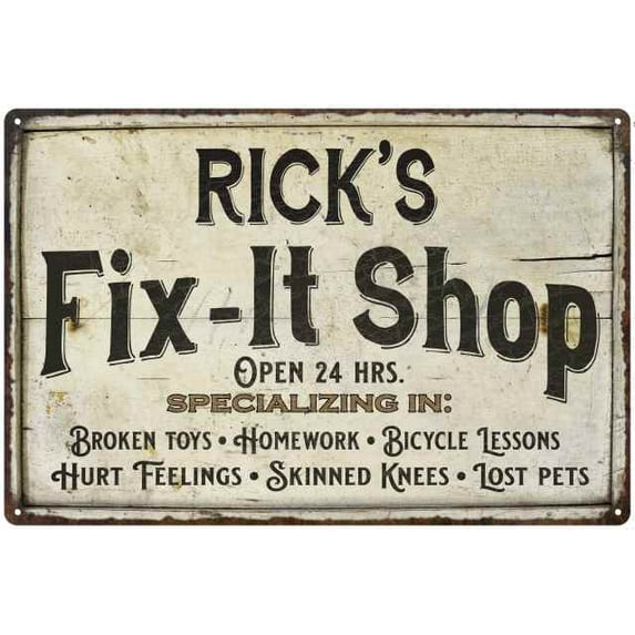 RICK'S Fix-It Shop Sign Grandpa Dad Wall Decor Gift 8x12 Metal 208120006196
