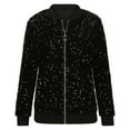 thumbnail image 2 of Womens Sequin Jacket Plus Size Sparkle Long Sleeve Jackets Front Zip Loose Blazer Bomber Coat with Pockets (Black L), 2 of 5