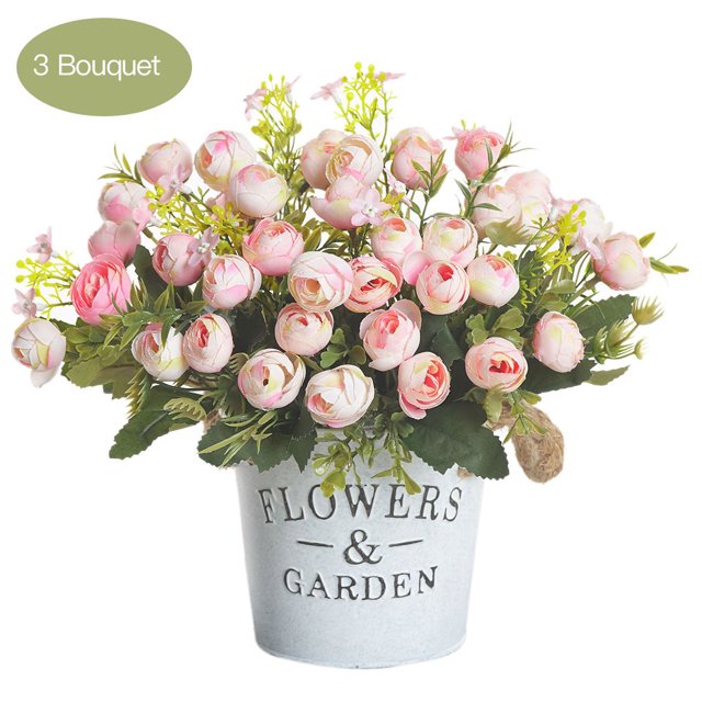 Ramo de flores artificiales para el hogar, oficina, escritorio, tela de seda, decoración floral falsa, ramo de capullos de rosa, rosa claro 3 piezas seitruly ZHF0580-01