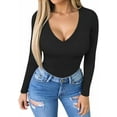 thumbnail image 4 of MANGOPOP Body de Manga Corta con Cuello en V Profundo y Manga Larga para Mujer Ropa, 4 of 4