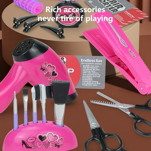 pimelu Play House Hairdressing Toys Set For Girls Electric Hair Dryer Salon Hairdressing Tool Set Children s Simulated Dressing And Hairdressing Toy Girl Gift Flash Deal Summer Savings Victoria Day Wa...