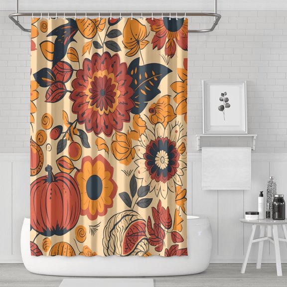 Thanksgiving Pumpkin Harvest Shower Curtain,Washable Bath Curtain with Hooks Vintage Polyester Fabric Curtains for Bathroom Bathtub Autumn Holiday