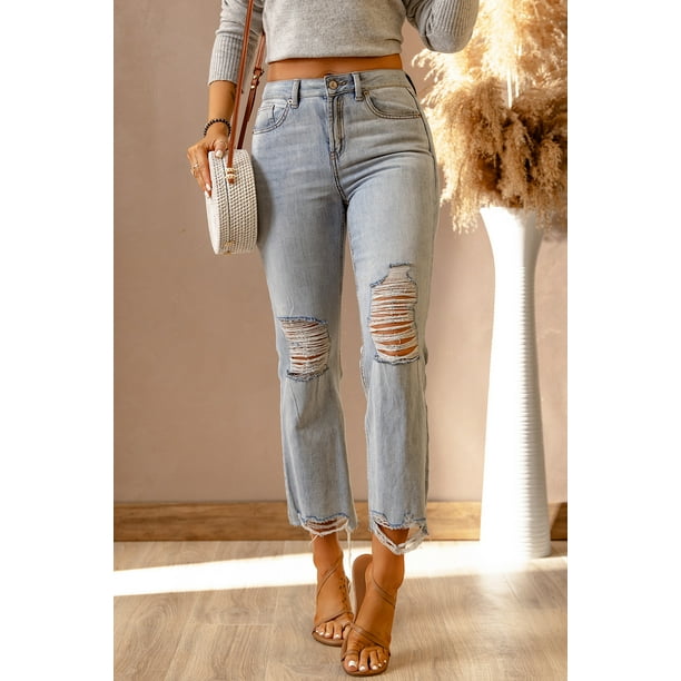 Ladies Light Blue Roll Up Denim Jean