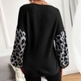 thumbnail image 2 of Suéter de manga de leopardo para mujer, suéter informal suelto con cuello en V, Top de punto con costura de leopardo, suéter de manga larga con farol negro L, 2 of 6