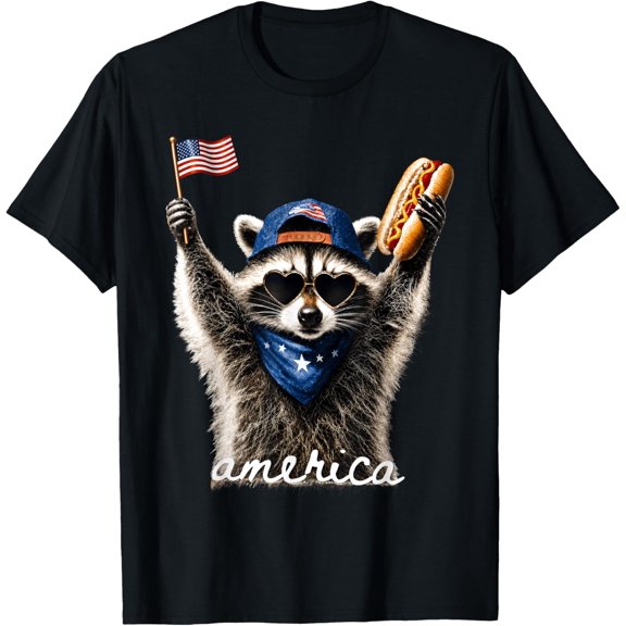 USA America Raccoon Hot Dog 1776-2026 4th of July 250 Years T-Shirt