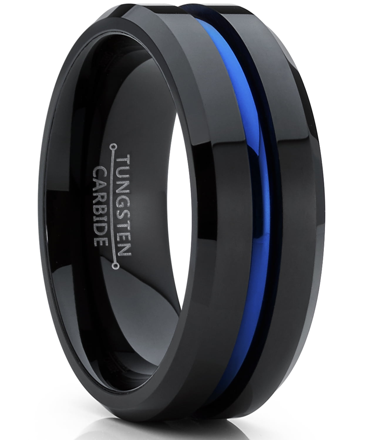 Men's Blue Tungsten Carbide Wedding Band Ring Dome 8MM Brushed Comfort-Fit High 