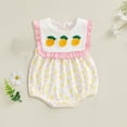 thumbnail image 2 of mgoYE Baby Girl Fruit Clothes Lemon Embroidery Smocked Bubble Romper Sleeveless Ruffled Bodysuit Summer Outfit Size 6-12 Months Yellow, 2 of 5