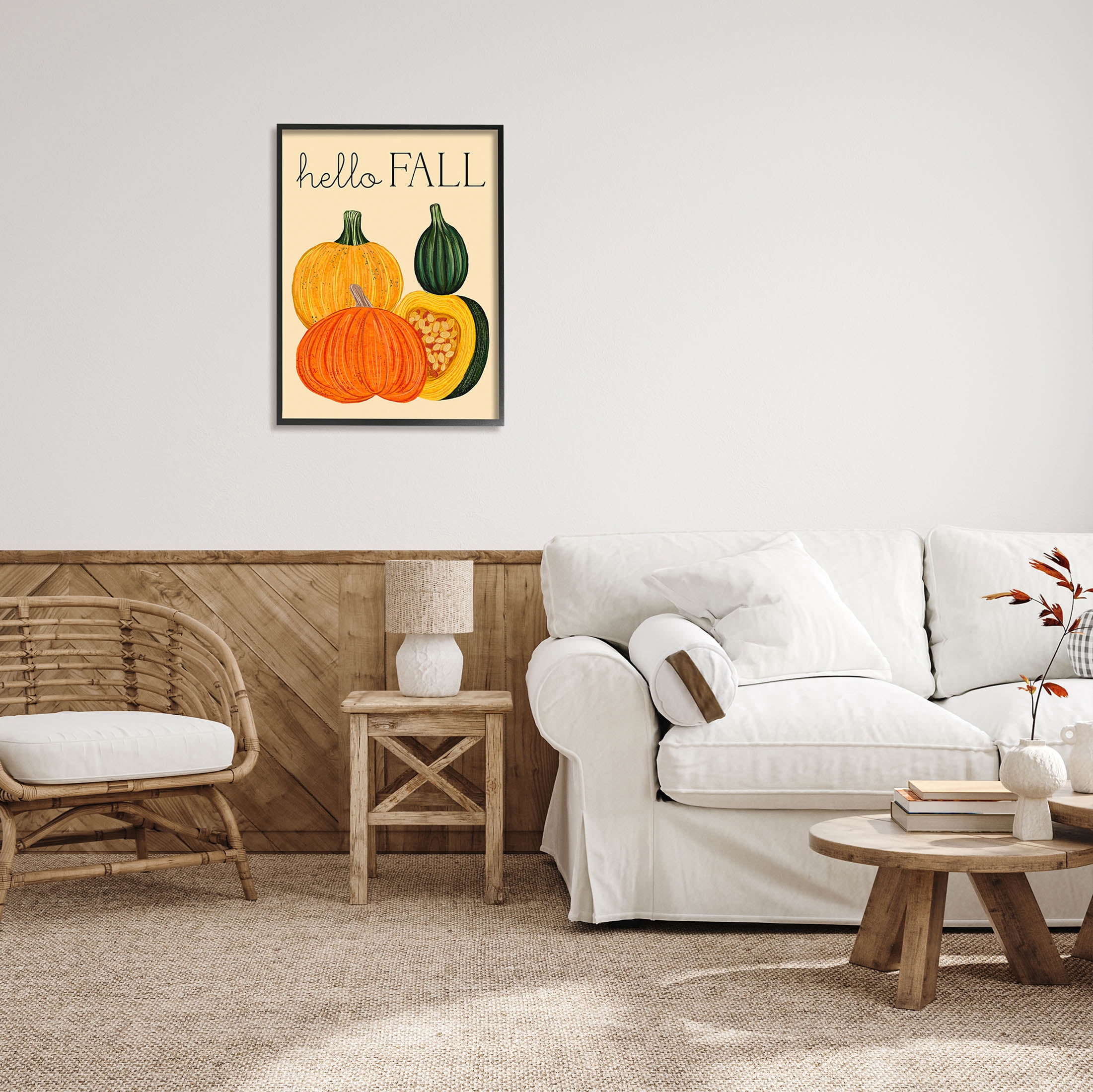 Stupell Industries Hello Fall Harvest Gourds Graphic Art Black Framed Art Print Wall Art, Design by Ziwei Li