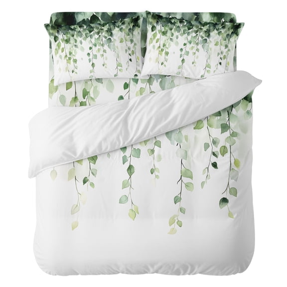 Vintage Leaf Twin Duvet Cover Set 4pcs Watercolor Sage Green Eucalyptus Leaves Soft Cozy All Season Bed Sheet Set, 1 Duvet Cover 1 Sheet and 2 Pillowcases (No Comforter)